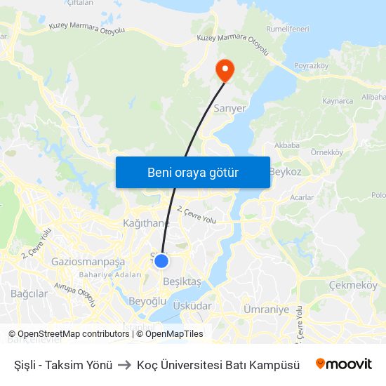 Şişli - Taksim Yönü to Koç Üniversitesi Batı Kampüsü map