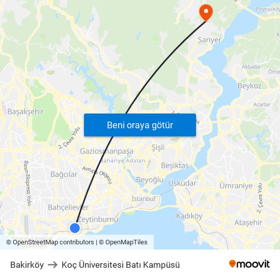 Bakirköy to Koç Üniversitesi Batı Kampüsü map