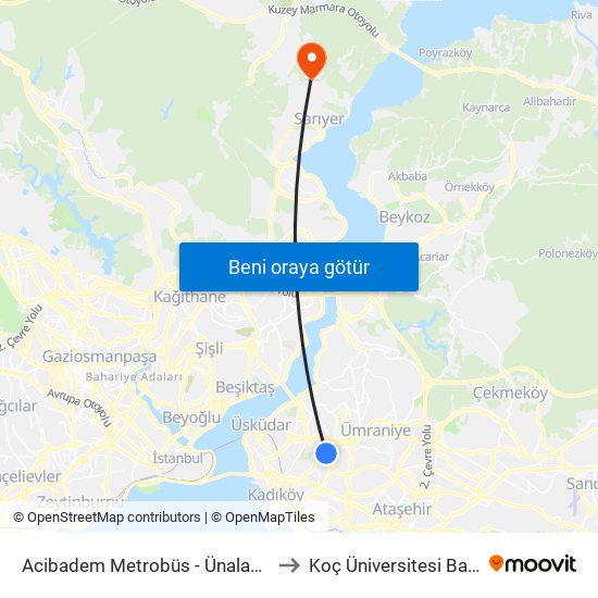 Acibadem Metrobüs - Ünalan / Bulgurlu Yönü to Koç Üniversitesi Batı Kampüsü map