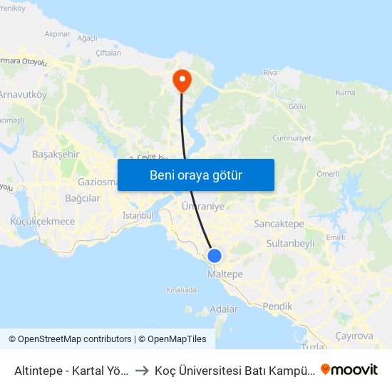 Altintepe  - Kartal Yönü to Koç Üniversitesi Batı Kampüsü map