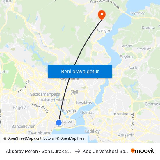 Aksaray Peron - Son Durak 89-89b-145 Yönü to Koç Üniversitesi Batı Kampüsü map