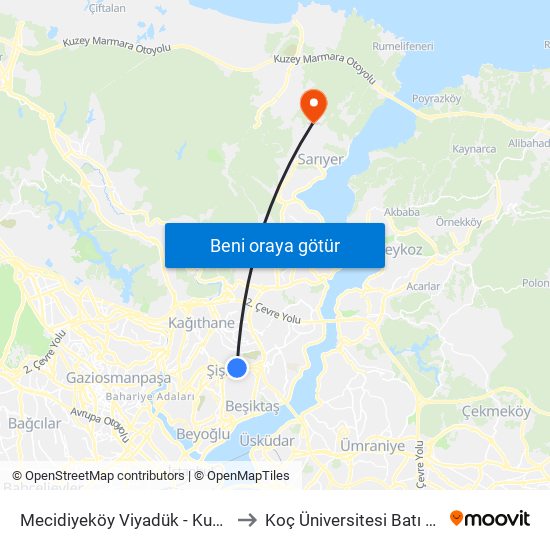 Mecidiyeköy Viyadük - Kuştepe Yönü to Koç Üniversitesi Batı Kampüsü map