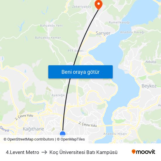 4.Levent Metro to Koç Üniversitesi Batı Kampüsü map