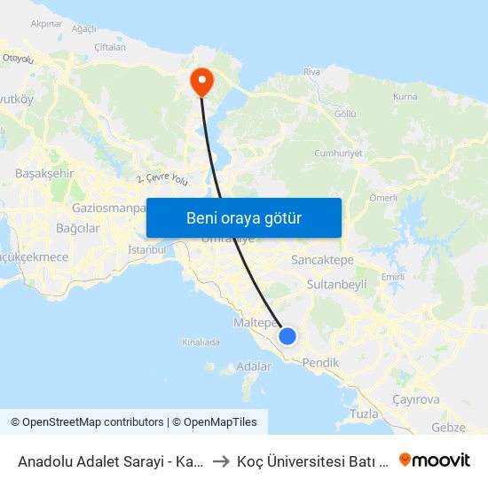 Anadolu Adalet Sarayi - Kadiköy Yönü to Koç Üniversitesi Batı Kampüsü map