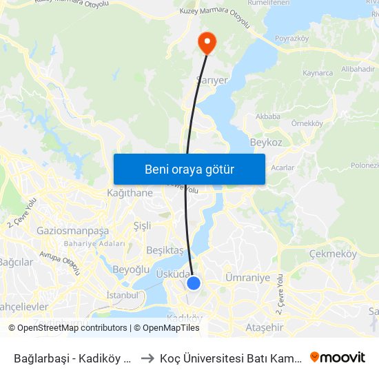 Bağlarbaşi - Kadiköy Yönü to Koç Üniversitesi Batı Kampüsü map