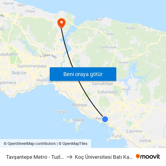 Tavşantepe Metro - Tuzla Yönü to Koç Üniversitesi Batı Kampüsü map