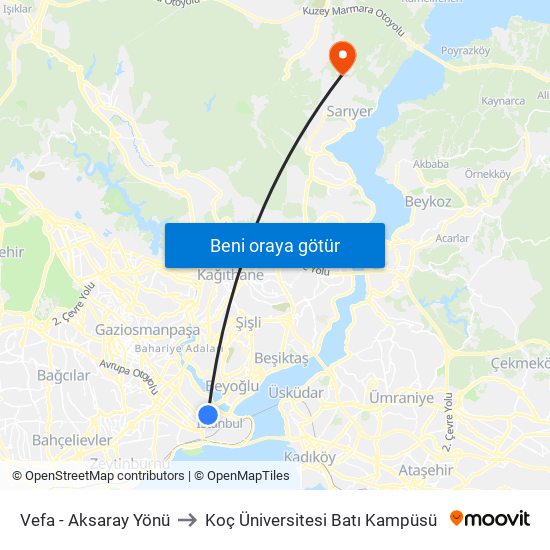 Vefa - Aksaray Yönü to Koç Üniversitesi Batı Kampüsü map