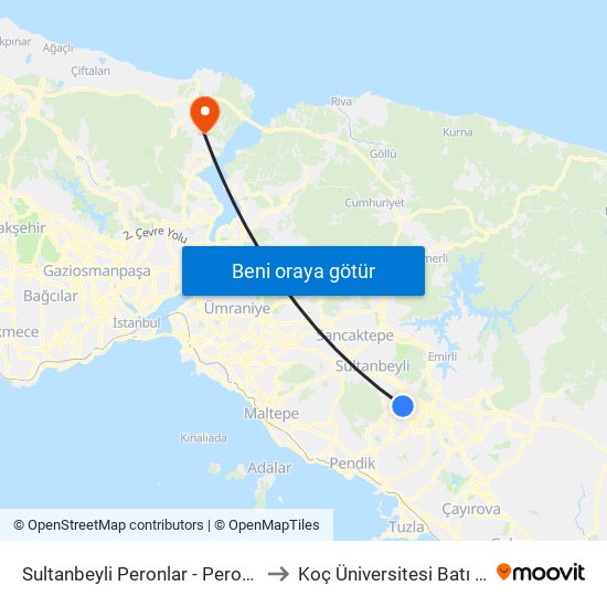 Sultanbeyli Peronlar - Peron Alani Yönü to Koç Üniversitesi Batı Kampüsü map