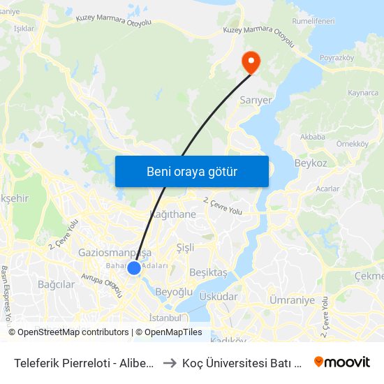 Teleferik Pierreloti  - Alibeyköy Yönü to Koç Üniversitesi Batı Kampüsü map