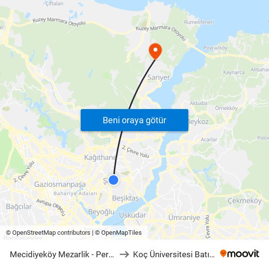 Mecidiyeköy Mezarlik - Peron 251 Yönü to Koç Üniversitesi Batı Kampüsü map