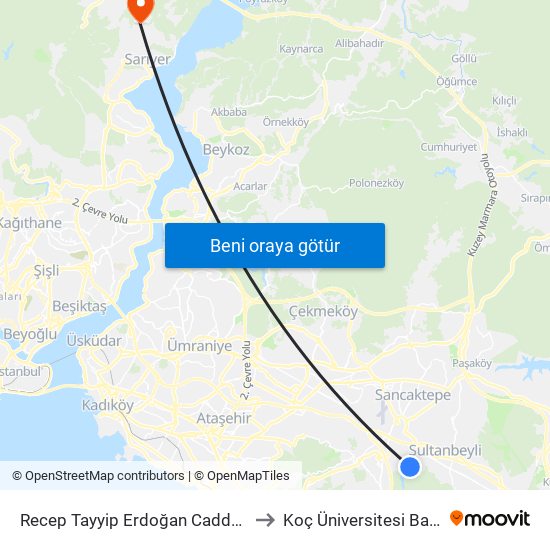 Recep Tayyip Erdoğan Caddesi - Kartal Yönü to Koç Üniversitesi Batı Kampüsü map