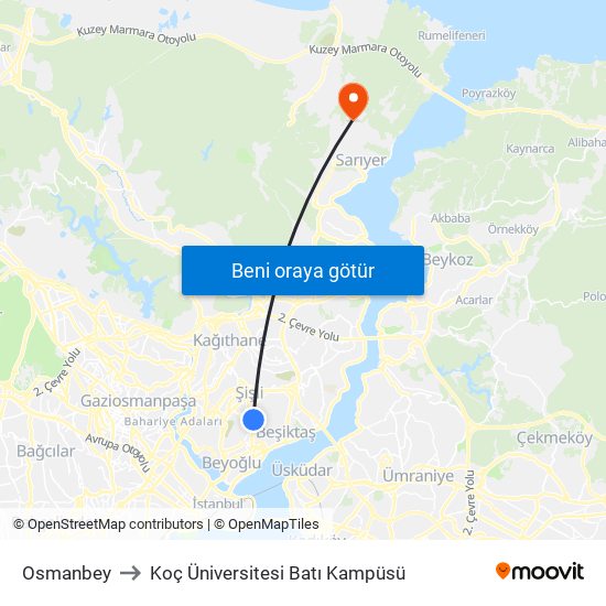 Osmanbey to Koç Üniversitesi Batı Kampüsü map