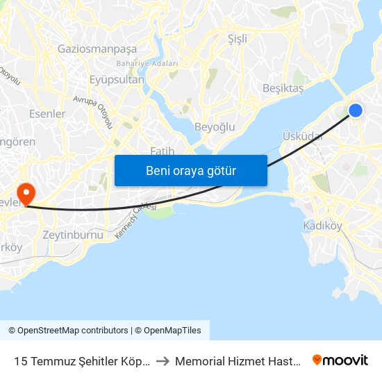 15 Temmuz Şehitler Köprüsü to Memorial Hizmet Hastanesi map