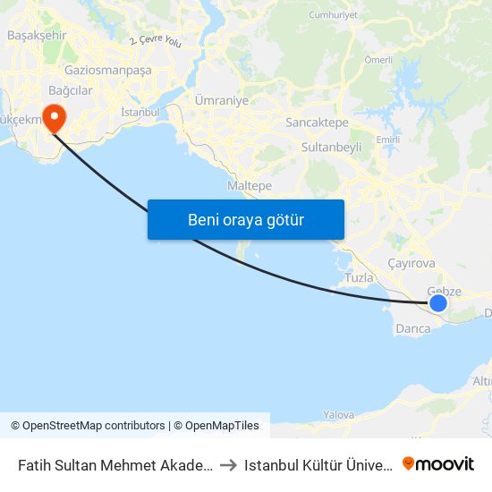 Fatih Sultan Mehmet Akademi Lise to Istanbul Kültür Üniversitesi map