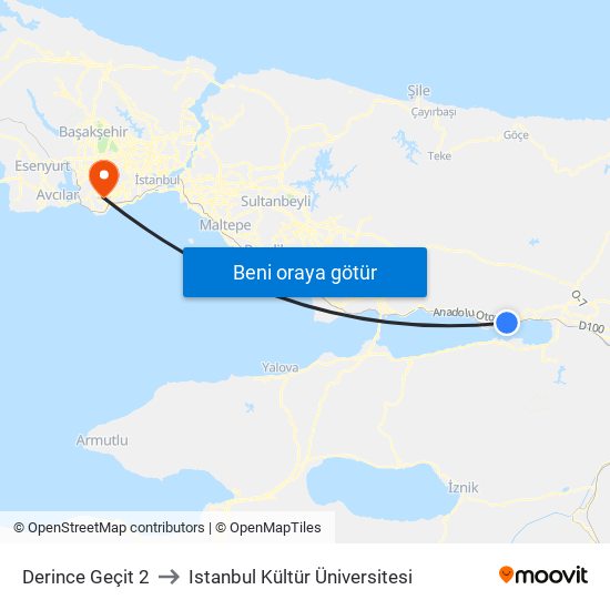 Derince Geçit 2 to Istanbul Kültür Üniversitesi map