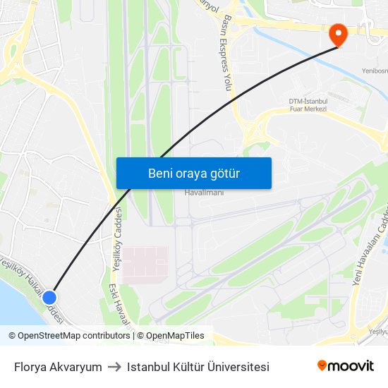 Florya Akvaryum to Istanbul Kültür Üniversitesi map