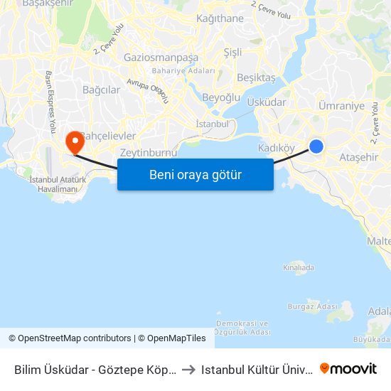 Bilim Üsküdar - Göztepe Köprüsü Yönü to Istanbul Kültür Üniversitesi map