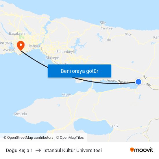 Doğu Kışla 1 to Istanbul Kültür Üniversitesi map