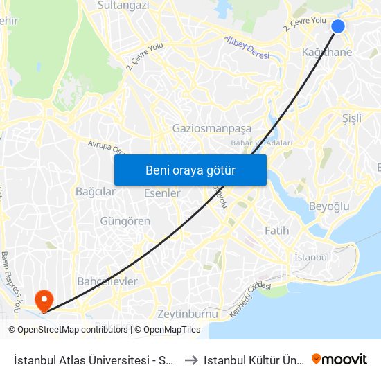 İstanbul Atlas Üniversitesi - Son Durak Yönü to Istanbul Kültür Üniversitesi map