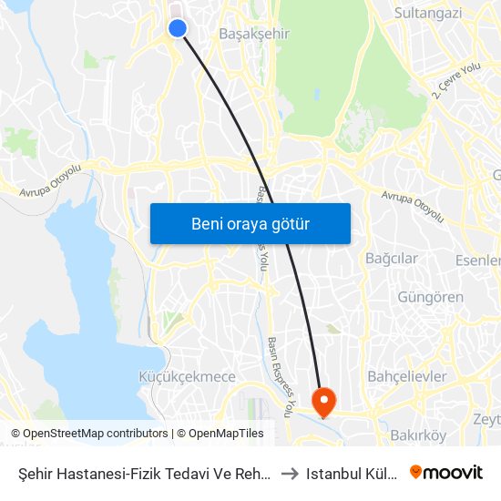 Şehir Hastanesi-Fizik Tedavi Ve Rehabilitasyon - Hastaneden Gidiş Yönü to Istanbul Kültür Üniversitesi map