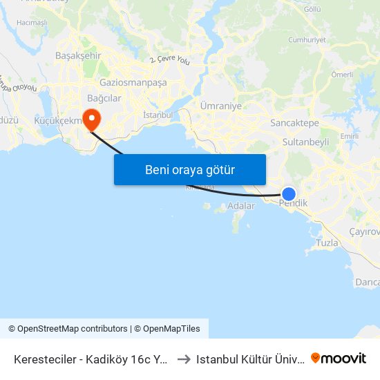 Keresteciler - Kadiköy 16c Yanyol Yönü to Istanbul Kültür Üniversitesi map
