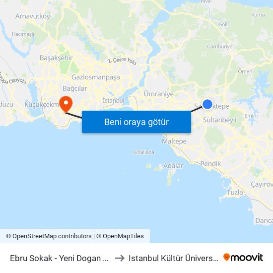 Ebru Sokak - Yeni Dogan Yönü to Istanbul Kültür Üniversitesi map
