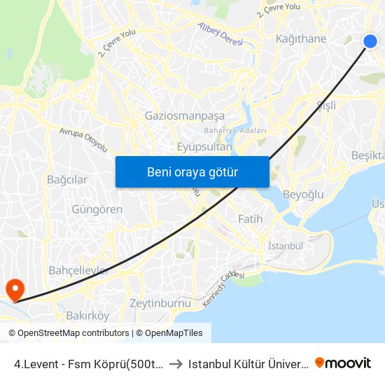 4.Levent - Fsm Köprü(500t) Yönü to Istanbul Kültür Üniversitesi map