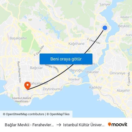 Bağlar Mevkii  - Ferahevler Yönü to Istanbul Kültür Üniversitesi map