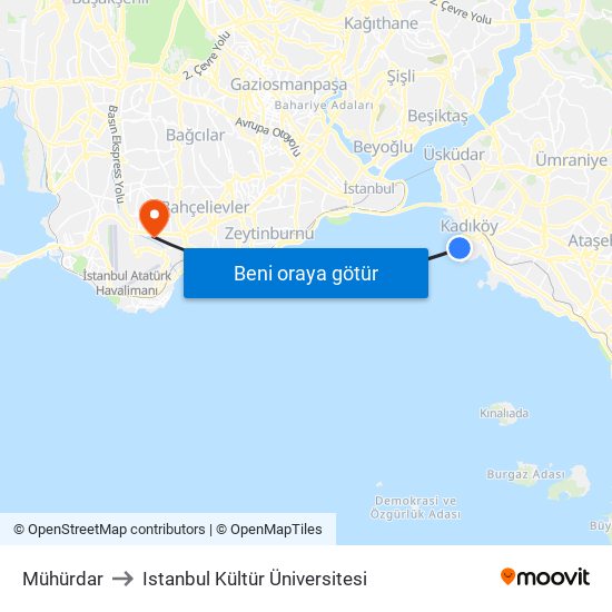 Mühürdar to Istanbul Kültür Üniversitesi map