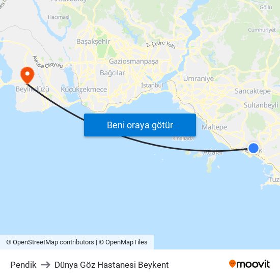 Pendik to Dünya Göz Hastanesi Beykent map