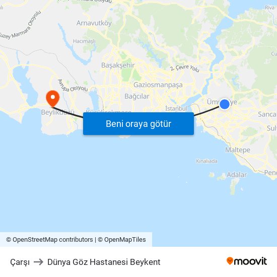 Çarşı to Dünya Göz Hastanesi Beykent map