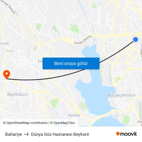 Bahariye to Dünya Göz Hastanesi Beykent map