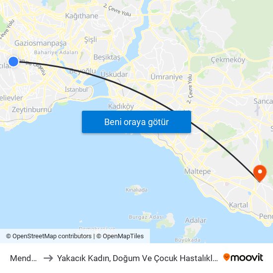 Menderes to Yakacık Kadın, Doğum Ve Çocuk Hastalıkları Hastanesi map