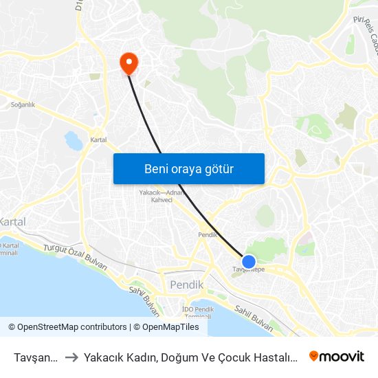 Tavşantepe to Yakacık Kadın, Doğum Ve Çocuk Hastalıkları Hastanesi map