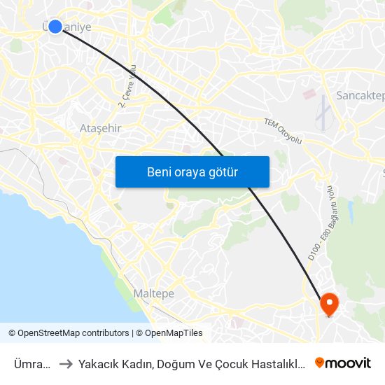 Ümraniye to Yakacık Kadın, Doğum Ve Çocuk Hastalıkları Hastanesi map