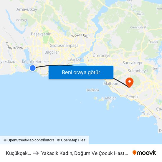 Küçükçekmece to Yakacık Kadın, Doğum Ve Çocuk Hastalıkları Hastanesi map