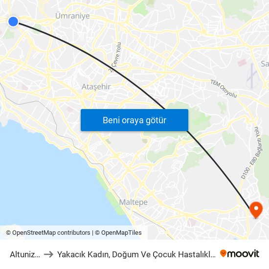 Altunizade to Yakacık Kadın, Doğum Ve Çocuk Hastalıkları Hastanesi map