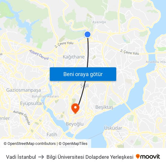 Vadi İstanbul to Bilgi Üniversitesi Dolapdere Yerleşkesi map