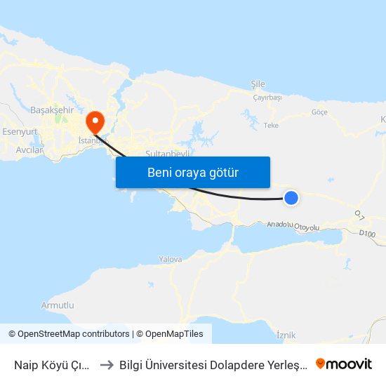 Naip Köyü Çıkışı to Bilgi Üniversitesi Dolapdere Yerleşkesi map