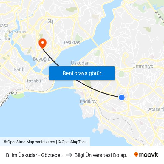 Bilim Üsküdar - Göztepe Köprüsü Yönü to Bilgi Üniversitesi Dolapdere Yerleşkesi map