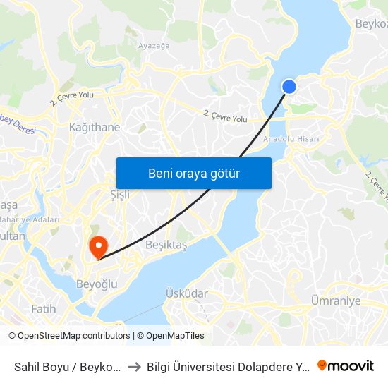 Sahil Boyu / Beykoz Yönü to Bilgi Üniversitesi Dolapdere Yerleşkesi map