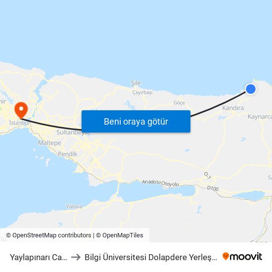 Yaylapınarı Cami to Bilgi Üniversitesi Dolapdere Yerleşkesi map