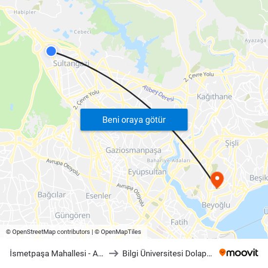 İsmetpaşa Mahallesi - Arnavutköy Yönü to Bilgi Üniversitesi Dolapdere Yerleşkesi map