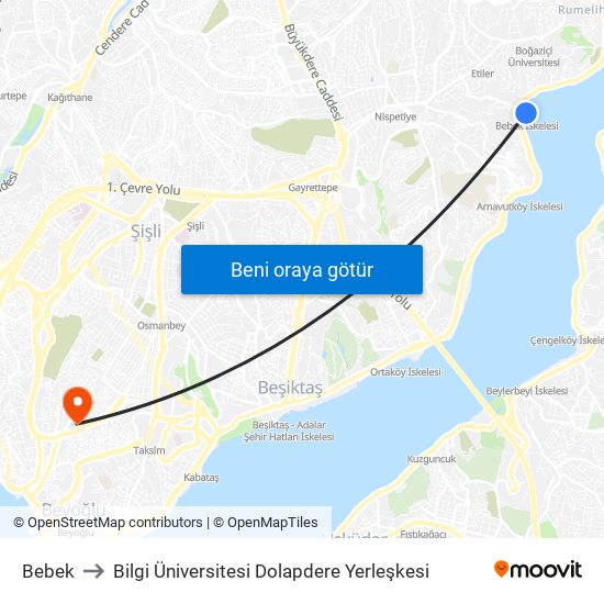 Bebek to Bilgi Üniversitesi Dolapdere Yerleşkesi map