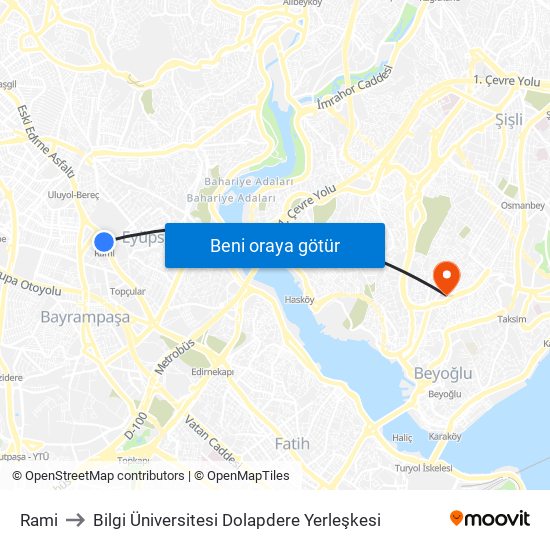 Rami to Bilgi Üniversitesi Dolapdere Yerleşkesi map