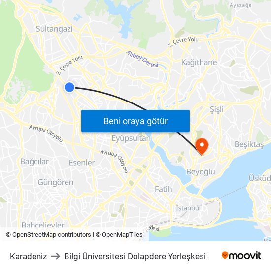 Karadeniz to Bilgi Üniversitesi Dolapdere Yerleşkesi map