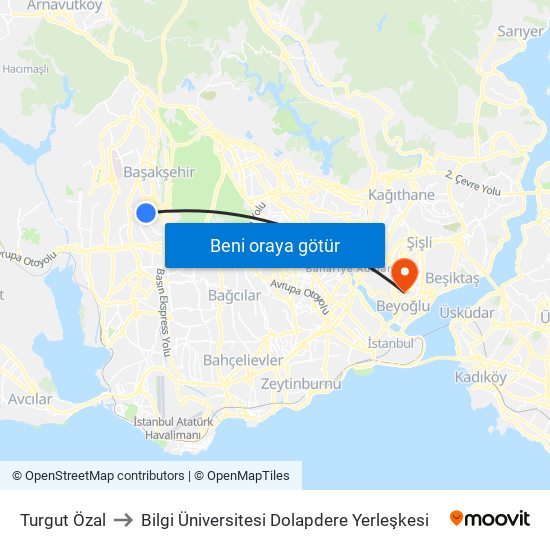 Turgut Özal to Bilgi Üniversitesi Dolapdere Yerleşkesi map