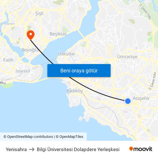 Yenisahra to Bilgi Üniversitesi Dolapdere Yerleşkesi map