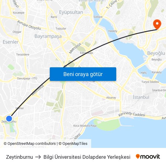Zeytinburnu to Bilgi Üniversitesi Dolapdere Yerleşkesi map