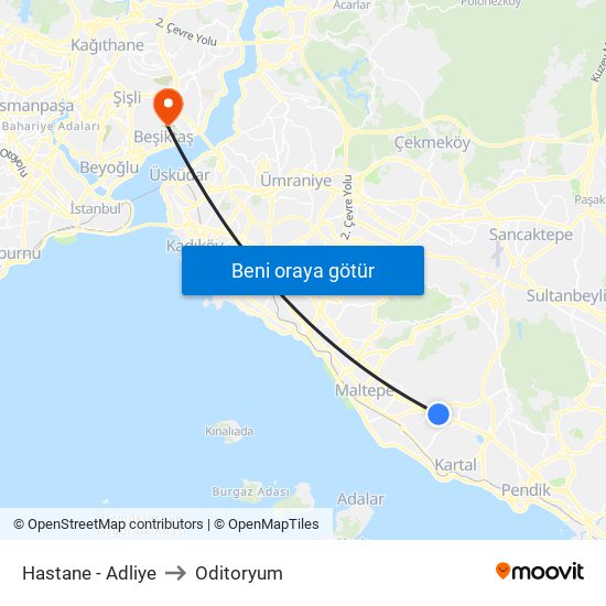 Hastane - Adliye to Oditoryum map